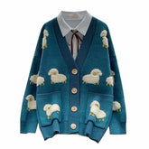Sheeps Embossed Knitted Cardigan